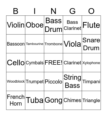 Instruments of the Orchestra Bingo Card