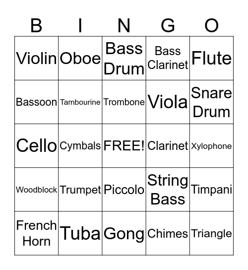 Instruments of the Orchestra Bingo Card