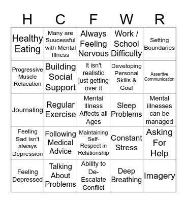 Mental Health Bingo Card