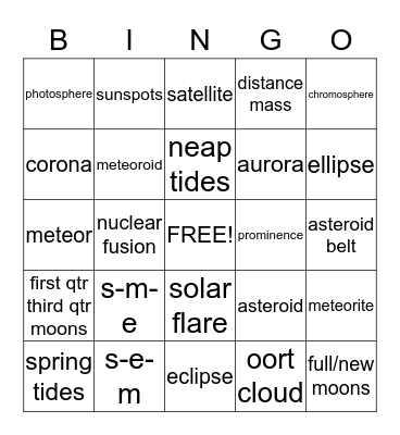 moon, sun, other objects in the sky Bingo Card