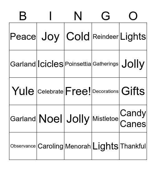 Jingle Mingle Bingo Card