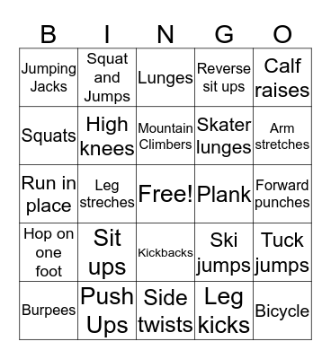 Fitness Bingo Card