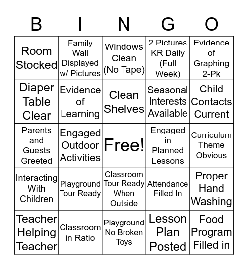 Childcare Network #249 Classroom Bingo Card