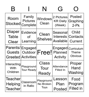 Childcare Network #249 Classroom Bingo Card