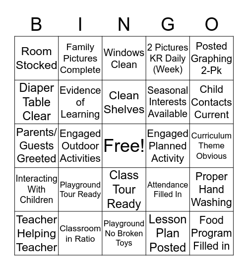 Childcare Network #249 Classroom Bingo Card