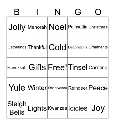 Jingle Mingle Bingo Card