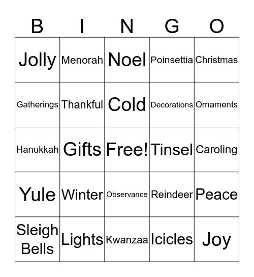 Jingle Mingle Bingo Card