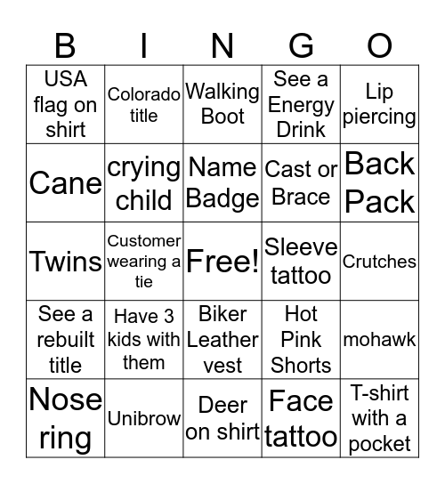 Kodi's Blackout Bingo Card