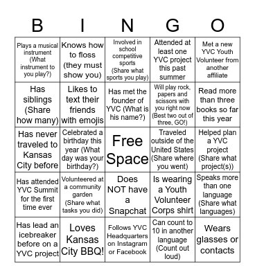 Pre-Game Icebreaker Bingo Card
