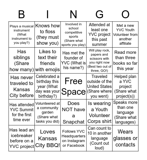 Pre-Game Icebreaker Bingo Card