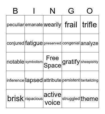 Vocabulary Review  Bingo Card