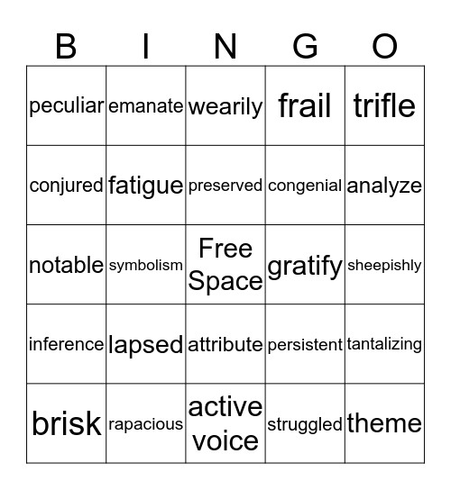 Vocabulary Review  Bingo Card