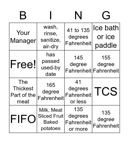 Time and Temperature Bingo Card