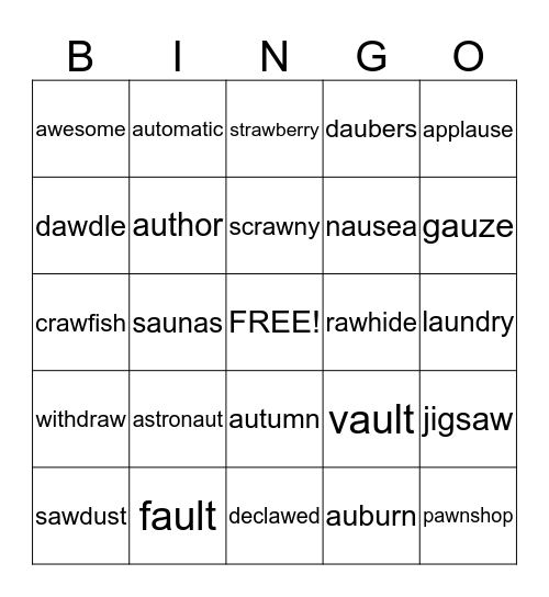 Vowel Team - /aw/ - - (au) & (aw) Bingo Card