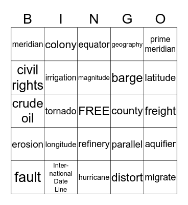Social Studies Bingo Card