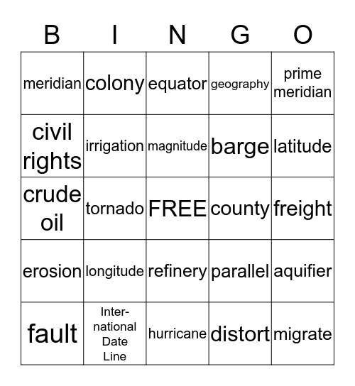 Social Studies Bingo Card