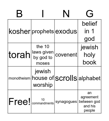 judaism Bingo Card