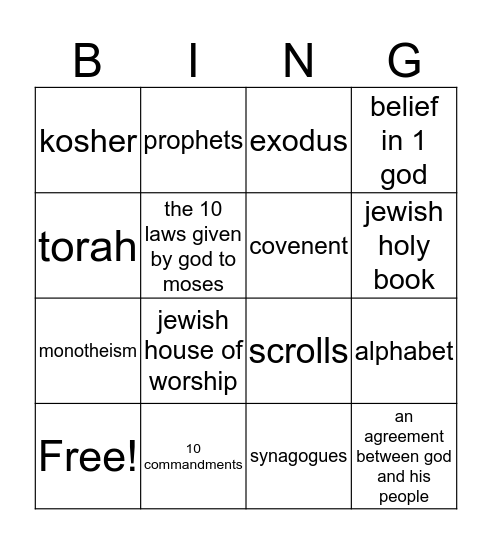 judaism Bingo Card