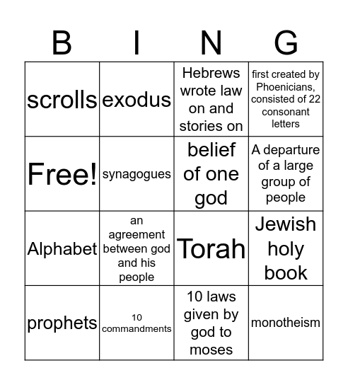 Judaism Bingo Card