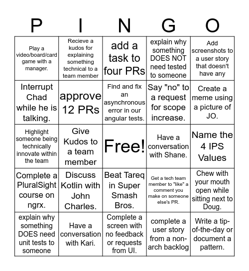RevDev Pingo Bingo Card