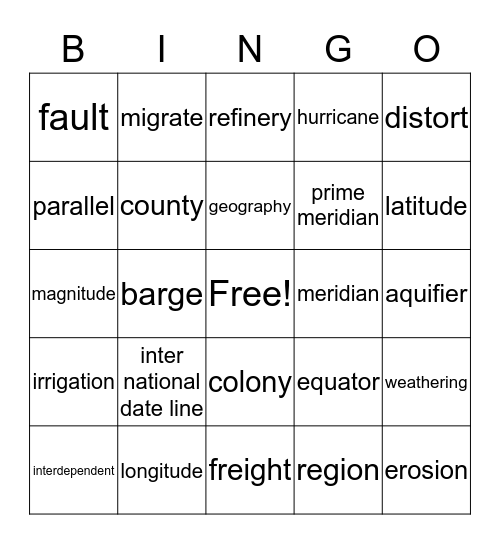 Social Studies Bingo Card