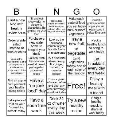 Week 4 Good Eats  Bingo Card