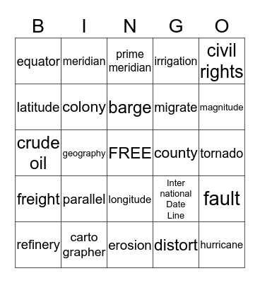 Social Studies Bingo Card
