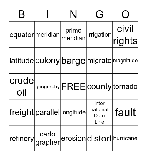 Social Studies Bingo Card
