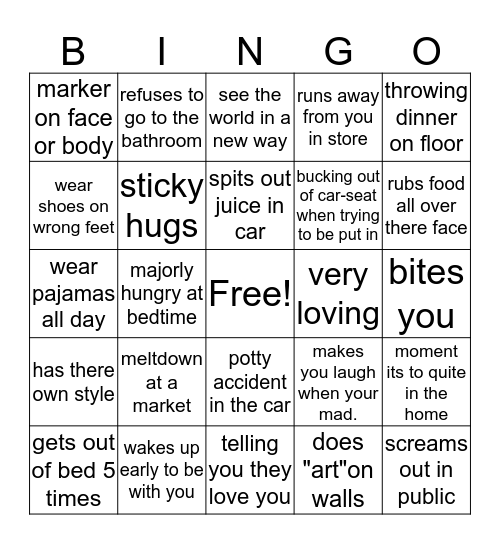 Toddler Bingo for Moms! Bingo Card