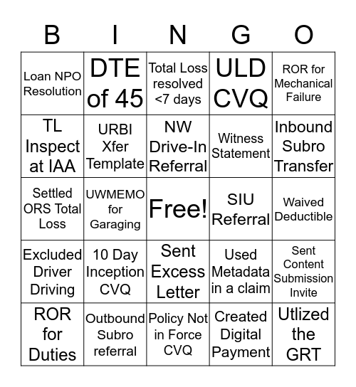 Claims BINGO 10/7 - 10/18 - Full Board Bingo Card