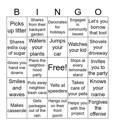 Good Neighbor BINGO Card