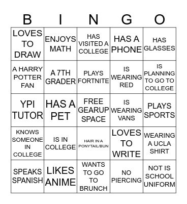 BINGO WITH FRIENDS Bingo Card