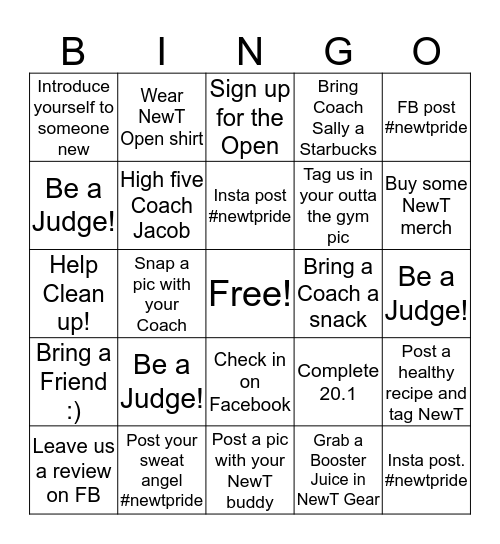 Crossfit 20.1 Bingo Card