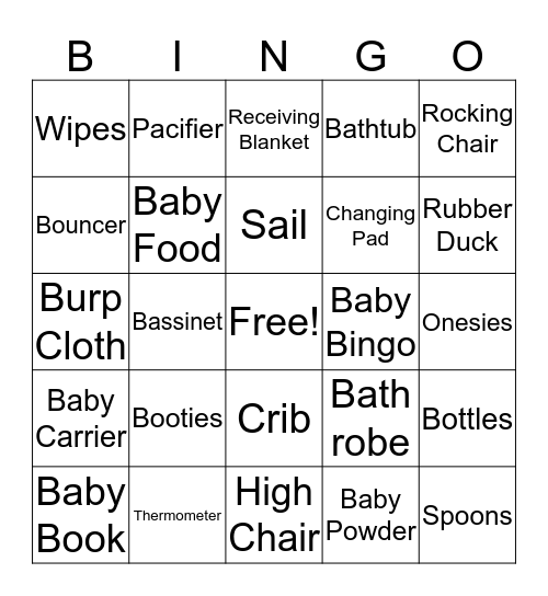 Karter's Baby Shower Bingo Card
