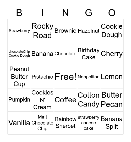 icecram flavors Bingo Card
