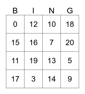 Number Bingo Card
