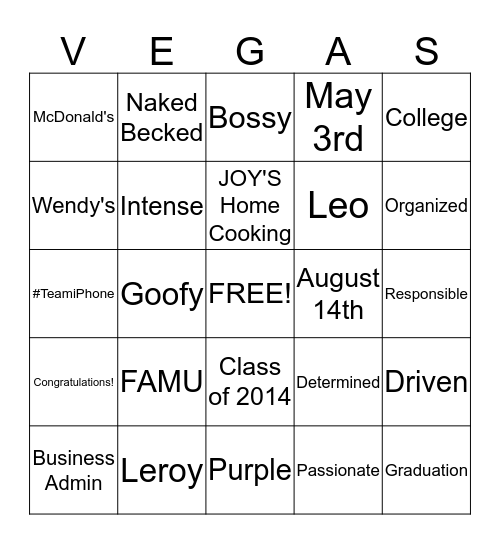 Joy's BINGO  Bingo Card