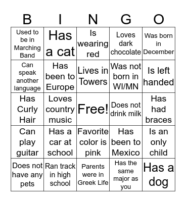 Get to Know Us  Bingo Card