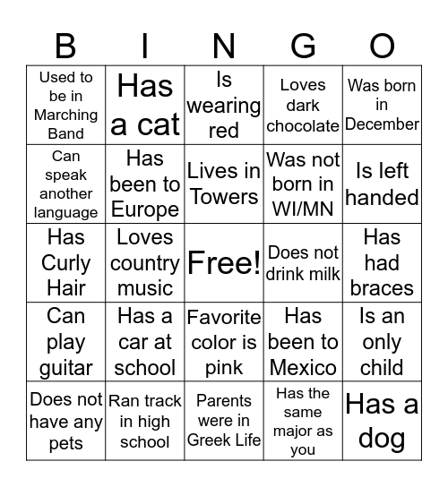 Get to Know Us  Bingo Card