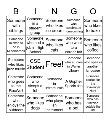 Open Door Night Bingo Card
