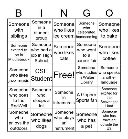 Open Door Night Bingo Card