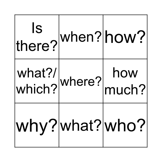 Question Words Bingo Card