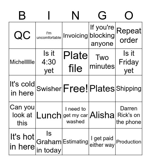 Prairie State Lingo Bingo Card
