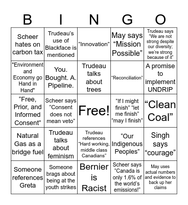 Federal Leadership Debate BINGO Card