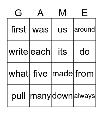 Second Grade Sight Words Bingo Card
