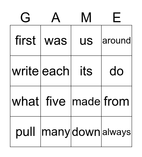 Second Grade Sight Words Bingo Card