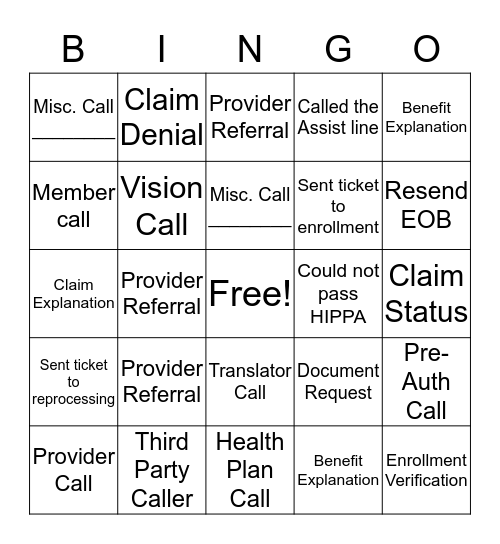 Untitled Bingo Card
