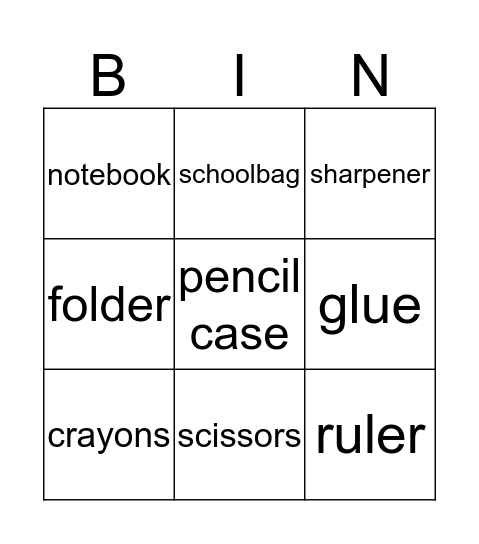 CLASSROOM OBJECTS BINGO Card