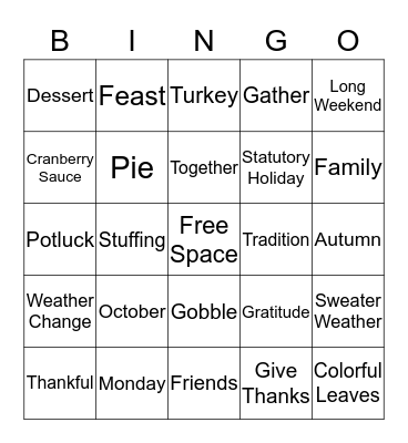 Thanksgiving Bingo Card