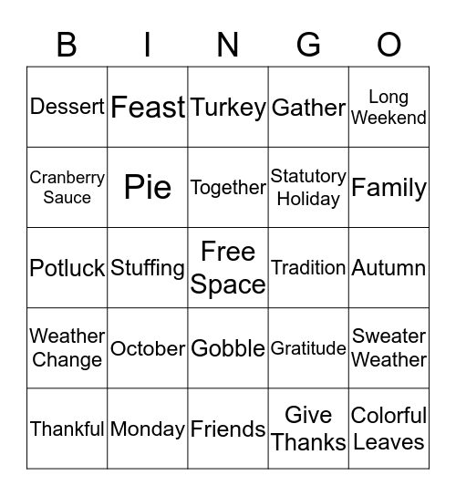 Thanksgiving Bingo Card